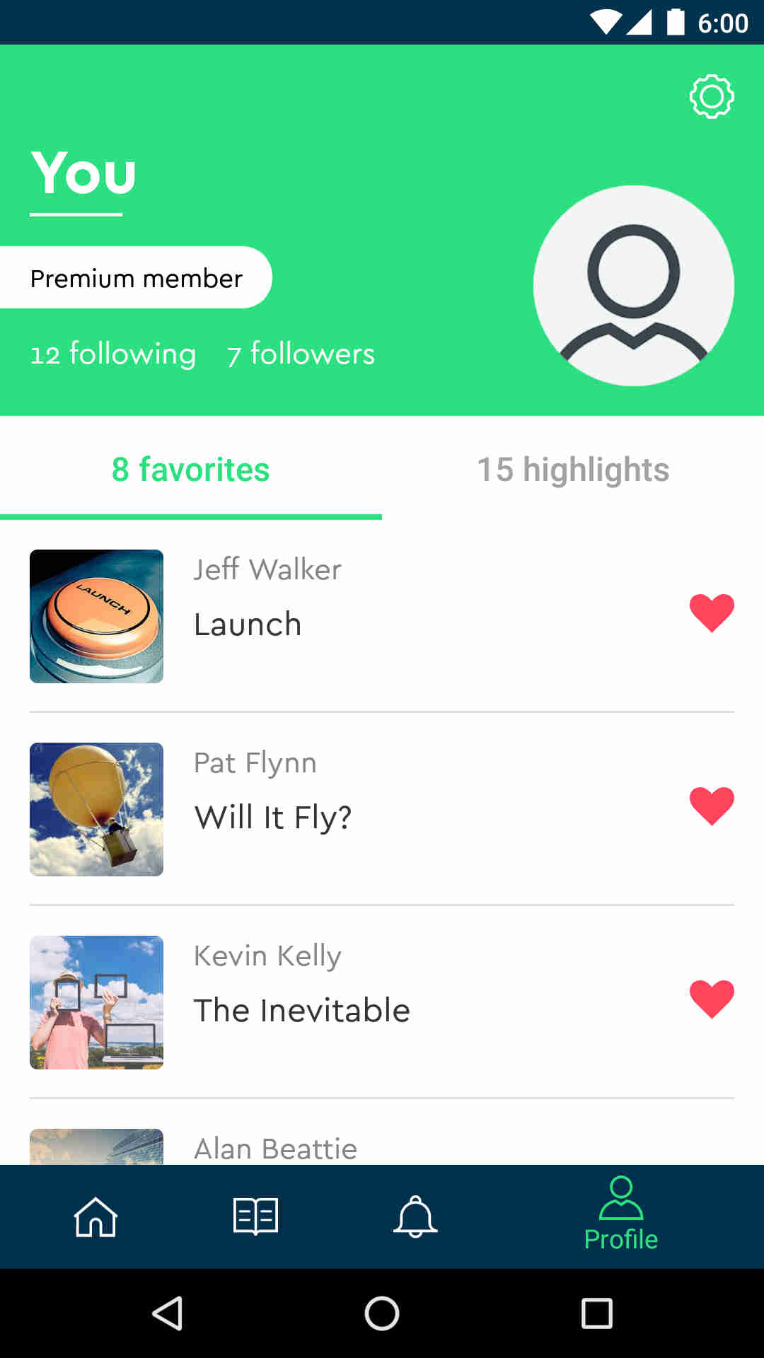 Profil und Bibliothek bei Blinkist